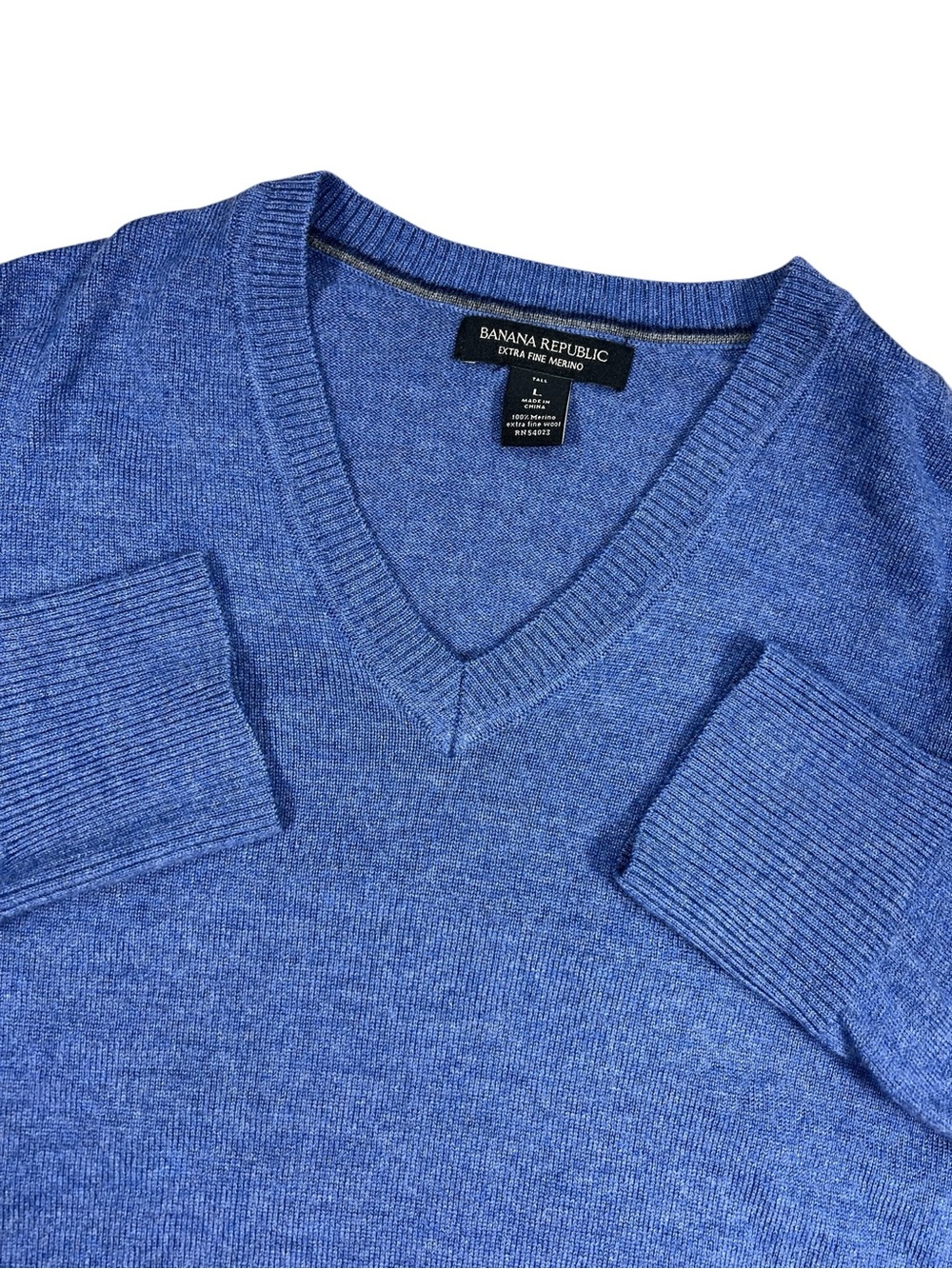 Banana Republic Sweater Mens Large Tall blue 100% Merino Wool v-neck pullover